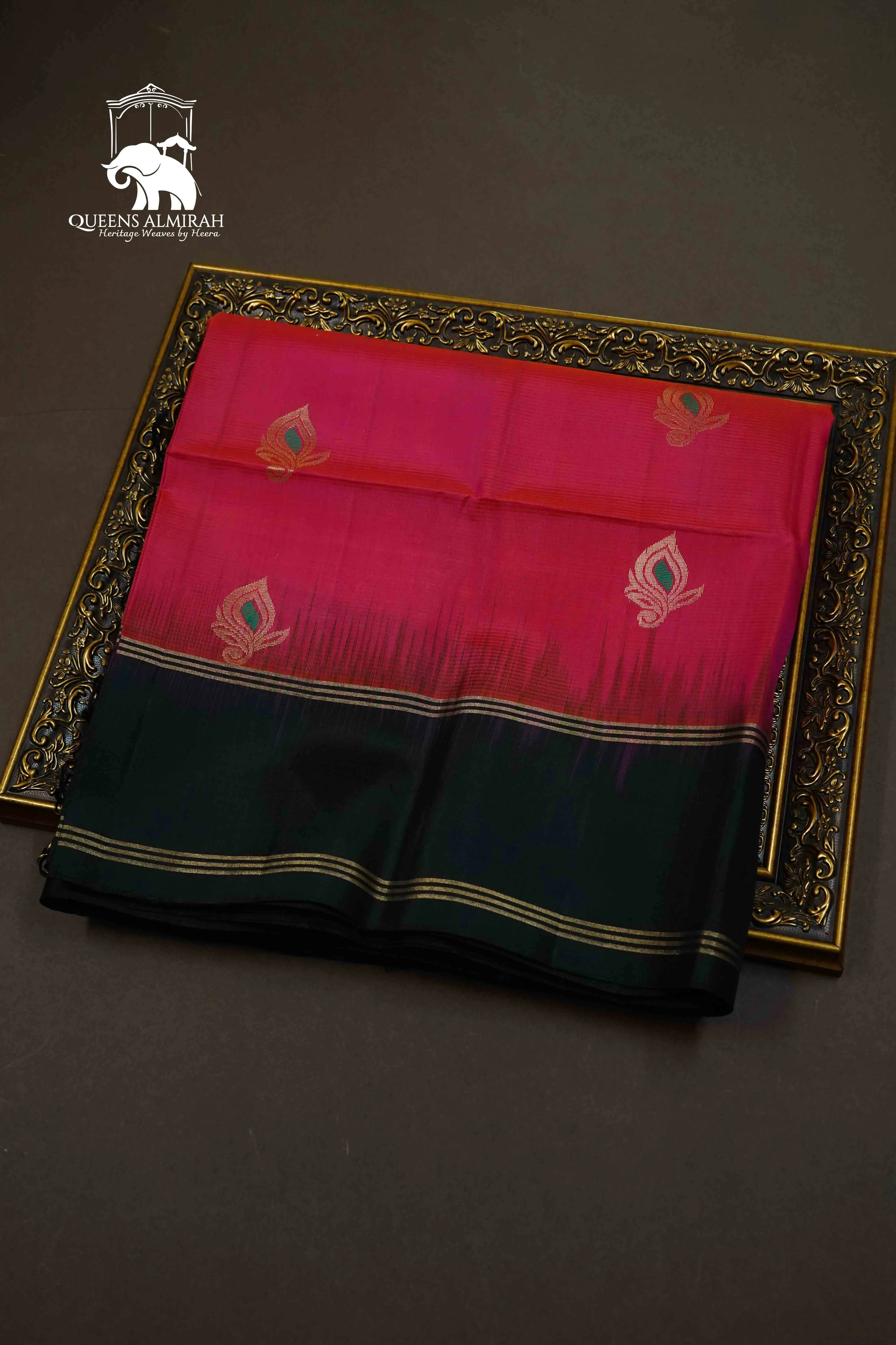 BLACK WITH DEEP ROSE PURE KANCHI SOFT SILK SAREE