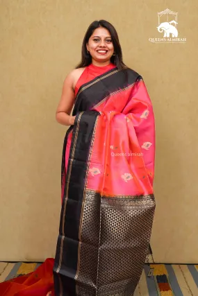 BLACK WITH DEEP ROSE PURE KANCHI SOFT SILK SAREE