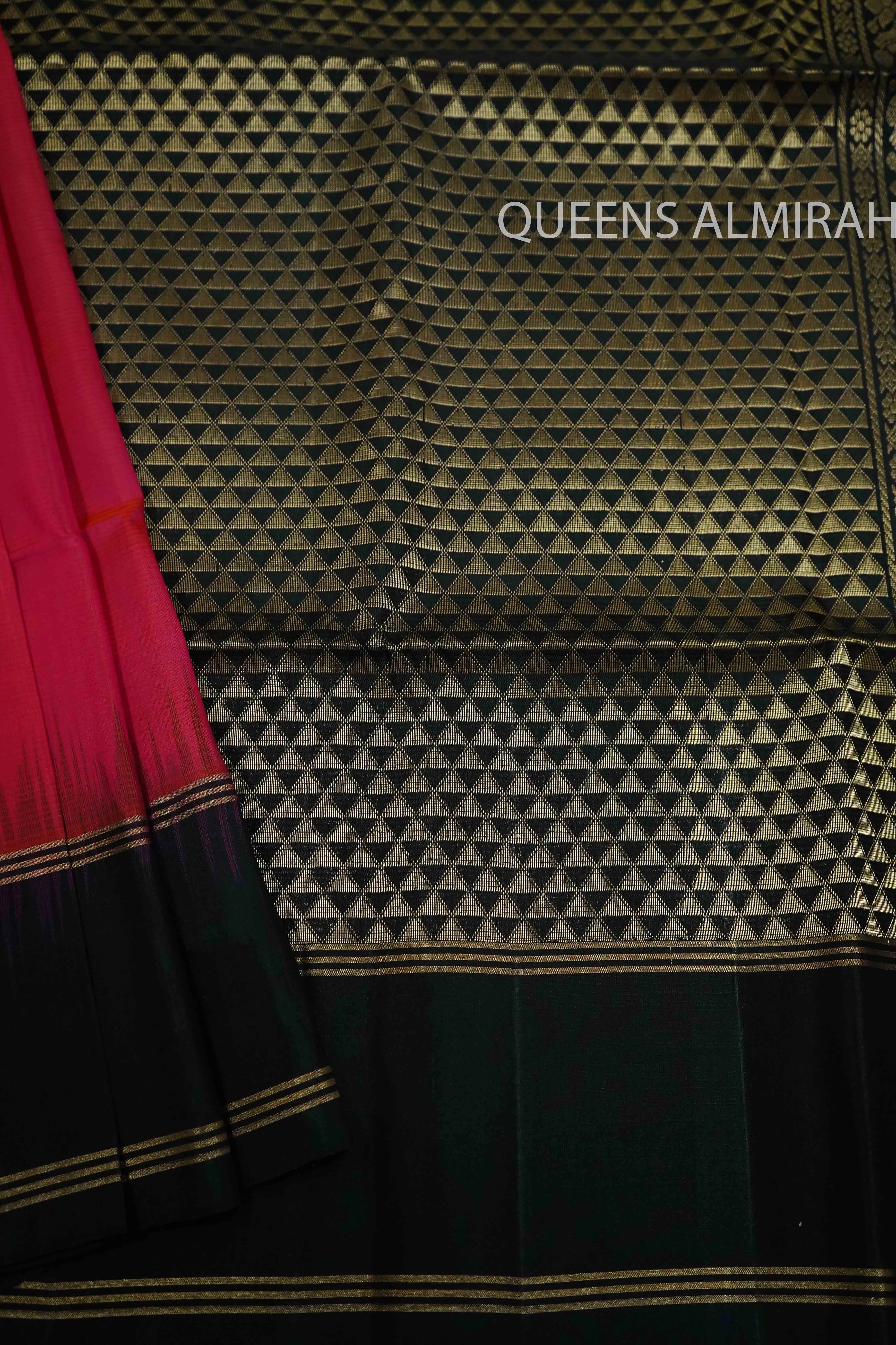 BLACK WITH DEEP ROSE PURE KANCHI SOFT SILK SAREE