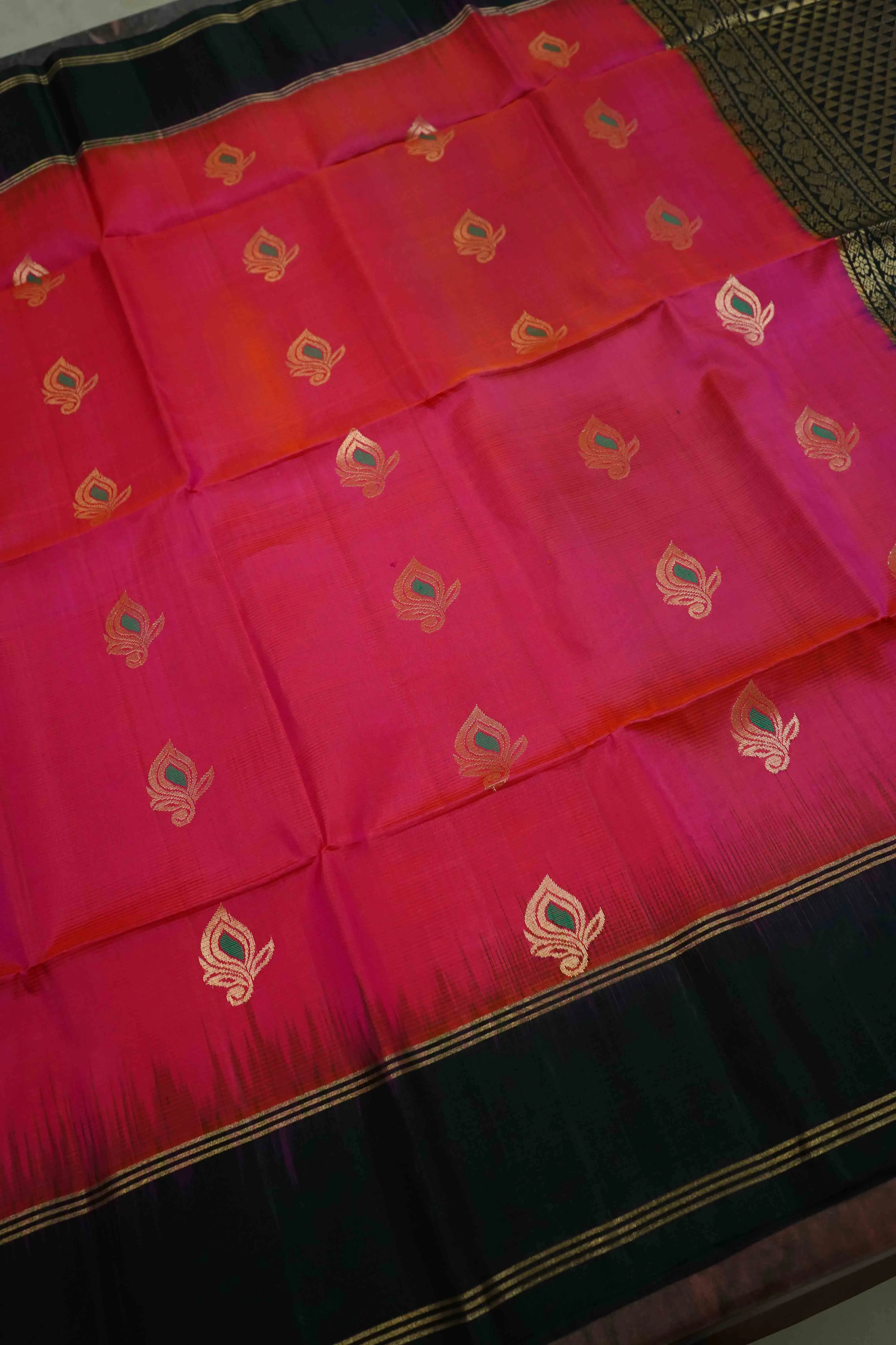 BLACK WITH DEEP ROSE PURE KANCHI SOFT SILK SAREE