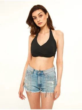 Broad-legged Tide Srill Chain Denim Shorts