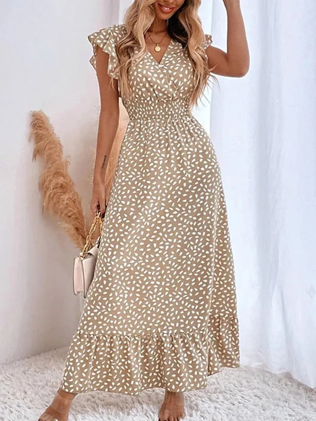 Casual Dress Swing Dress Sundress Long Dress Maxi Dress Black Pink Light Green Sleeveless Polka Dot Ruffle Spring Summer V Neck Weekend  S M L XL for Women