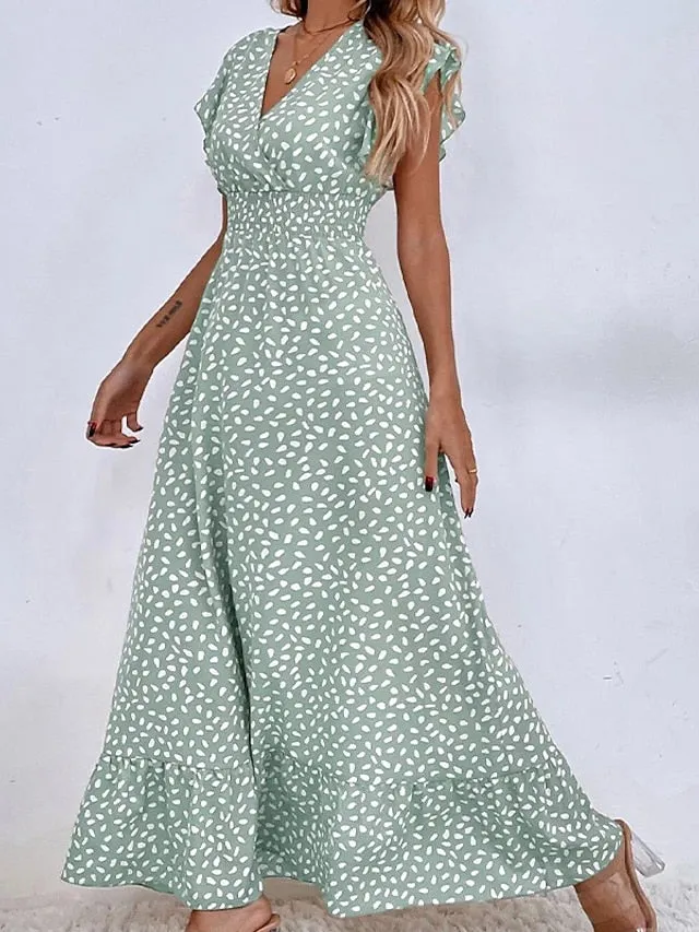 Casual Dress Swing Dress Sundress Long Dress Maxi Dress Black Pink Light Green Sleeveless Polka Dot Ruffle Spring Summer V Neck Weekend  S M L XL for Women