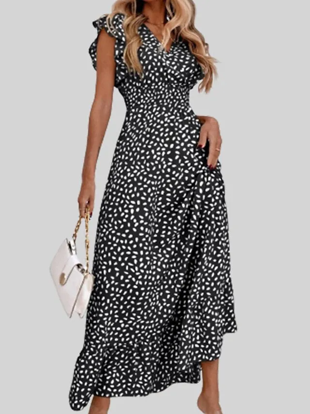 Casual Dress Swing Dress Sundress Long Dress Maxi Dress Black Pink Light Green Sleeveless Polka Dot Ruffle Spring Summer V Neck Weekend  S M L XL for Women