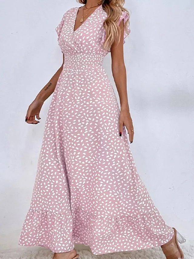 Casual Dress Swing Dress Sundress Long Dress Maxi Dress Black Pink Light Green Sleeveless Polka Dot Ruffle Spring Summer V Neck Weekend  S M L XL for Women