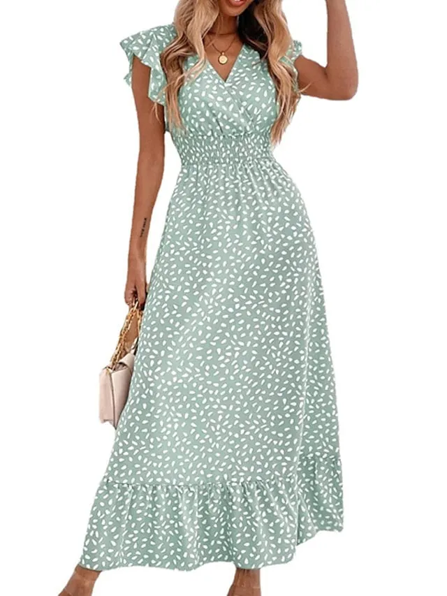 Casual Dress Swing Dress Sundress Long Dress Maxi Dress Black Pink Light Green Sleeveless Polka Dot Ruffle Spring Summer V Neck Weekend  S M L XL for Women
