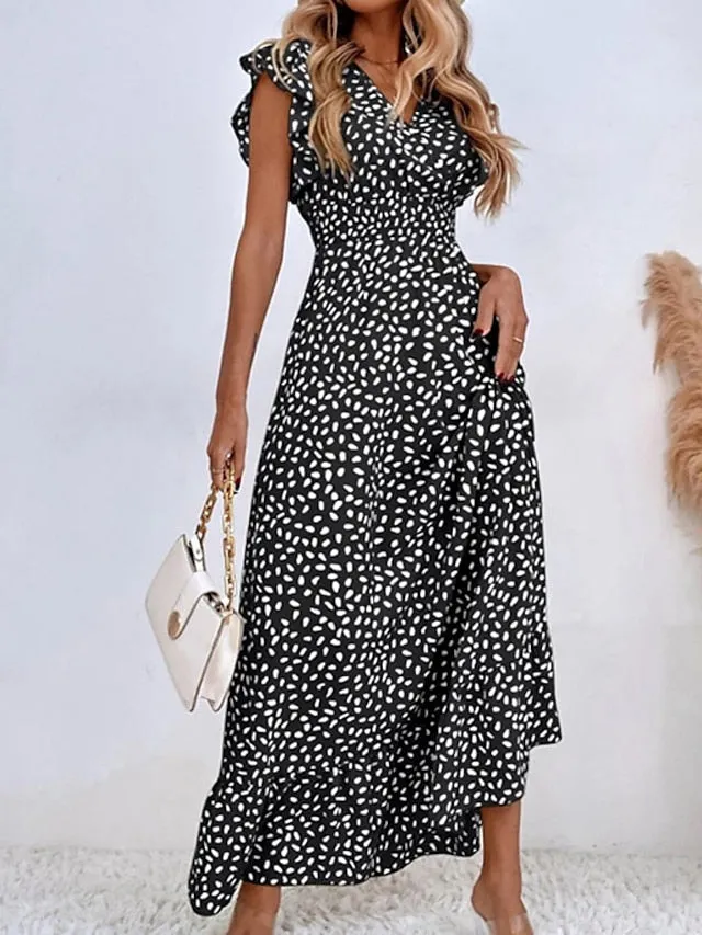 Casual Dress Swing Dress Sundress Long Dress Maxi Dress Black Pink Light Green Sleeveless Polka Dot Ruffle Spring Summer V Neck Weekend  S M L XL for Women
