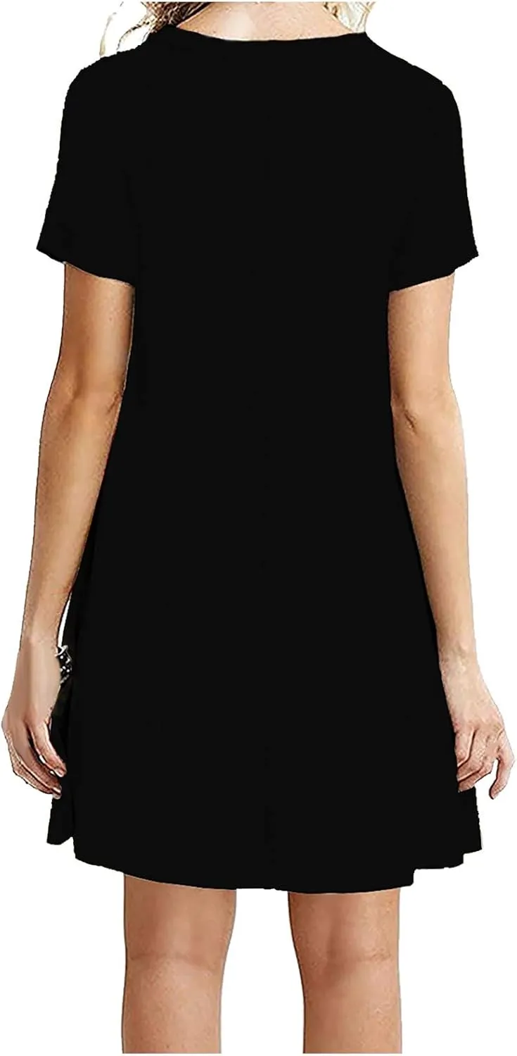 Casual Dresses for Women Crewneck Short Sleeve A Line Tshirt Dress Loose Elegant Solid Mini Dress Summer Dresses