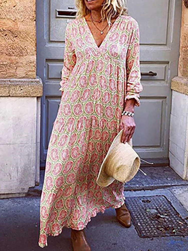 Cheap Pink Print Loose Casual Sundress
