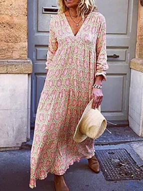Cheap Pink Print Loose Casual Sundress