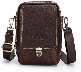 Contacts Full Grain Leather Mini Crossbody Waist Pack Small Sling Bag Travel Phone Wallet Climbing Belt Bag Side Bag