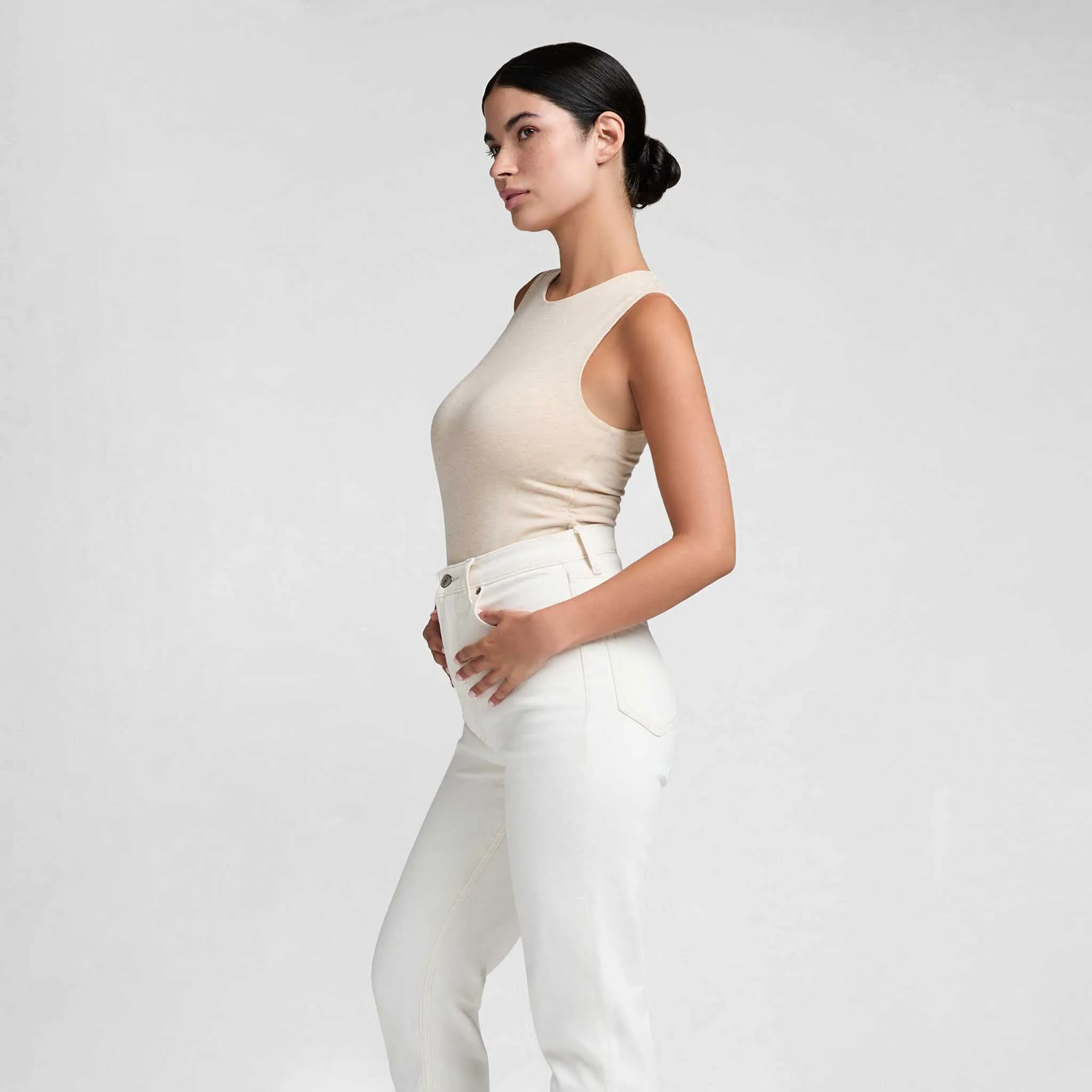 Cotton Stretch Classic Crewneck Tank Bodysuit | Heather Bone