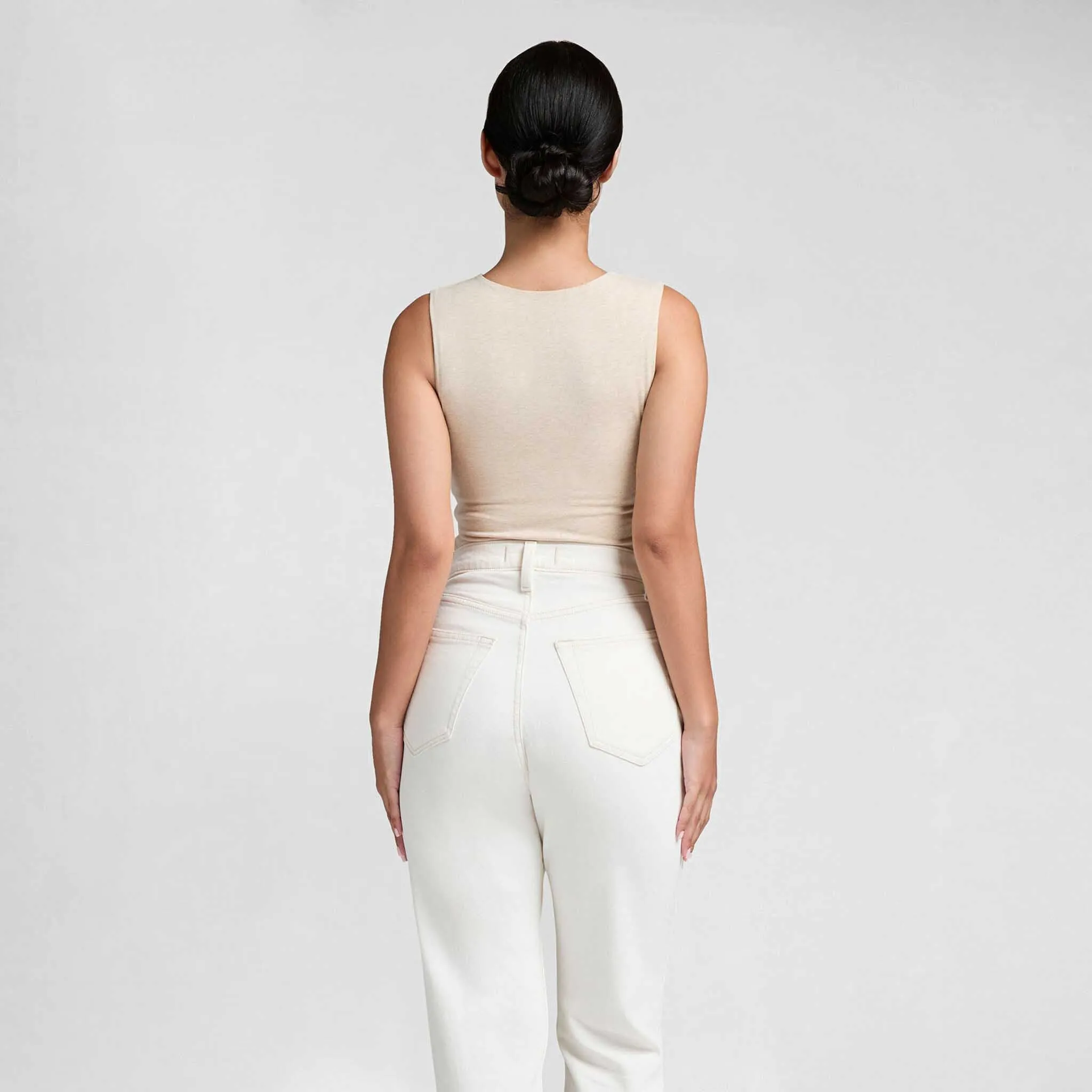 Cotton Stretch Classic Crewneck Tank Bodysuit | Heather Bone