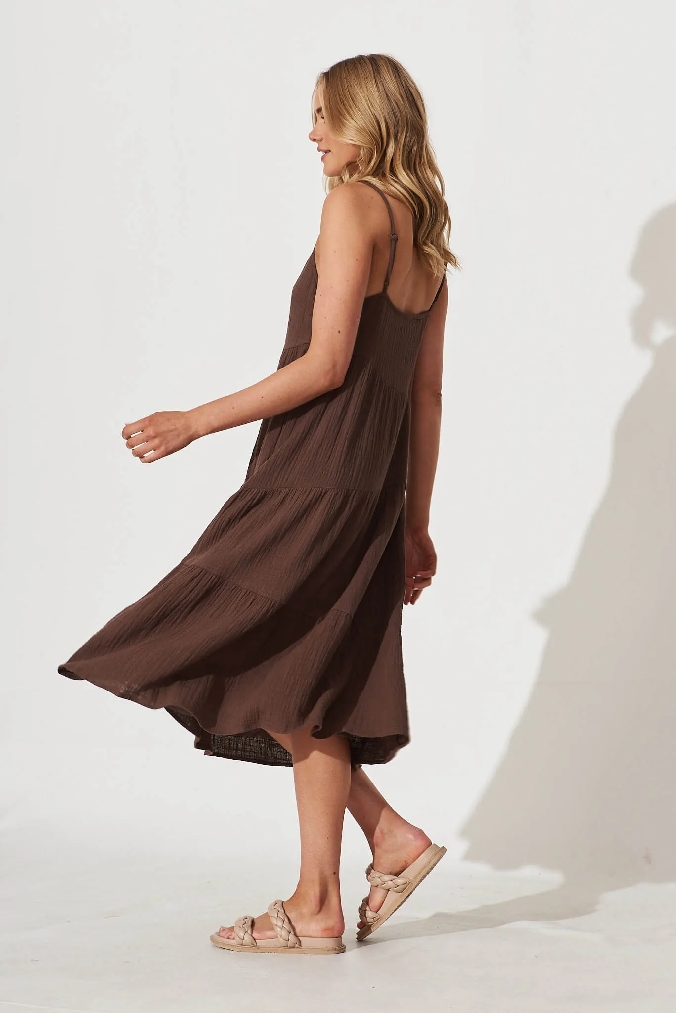 Delaney Midi Sundress In Chocolate Cotton