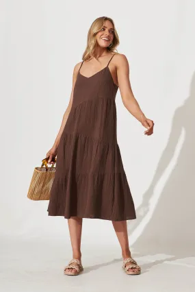 Delaney Midi Sundress In Chocolate Cotton