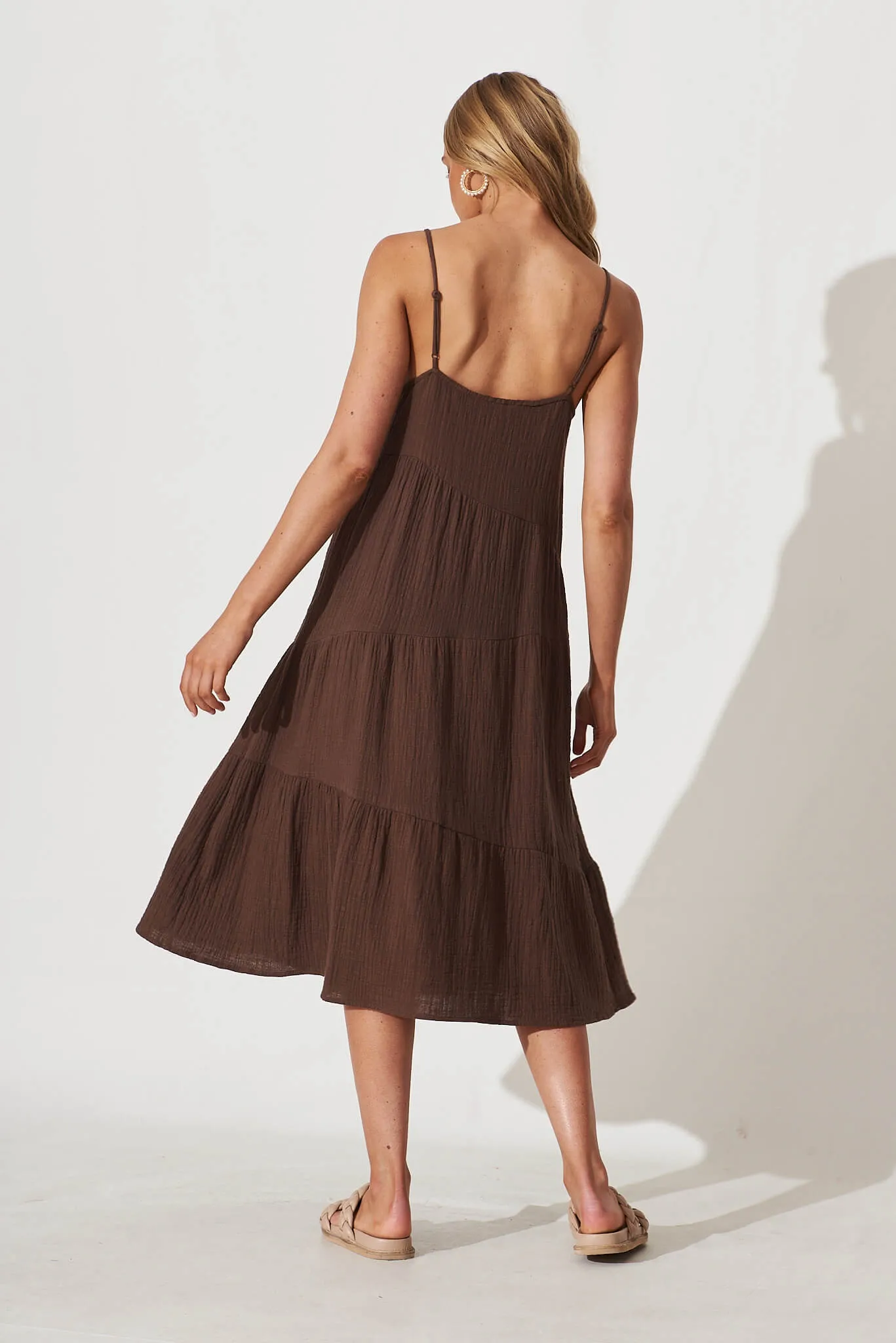 Delaney Midi Sundress In Chocolate Cotton