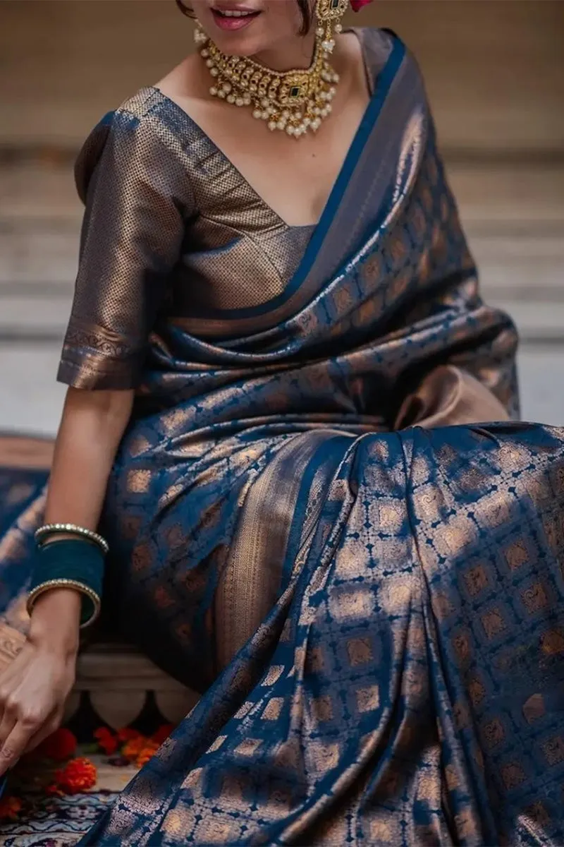 Divine Blue Soft Silk Saree With Demure Blouse Piece