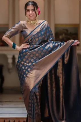 Divine Blue Soft Silk Saree With Demure Blouse Piece