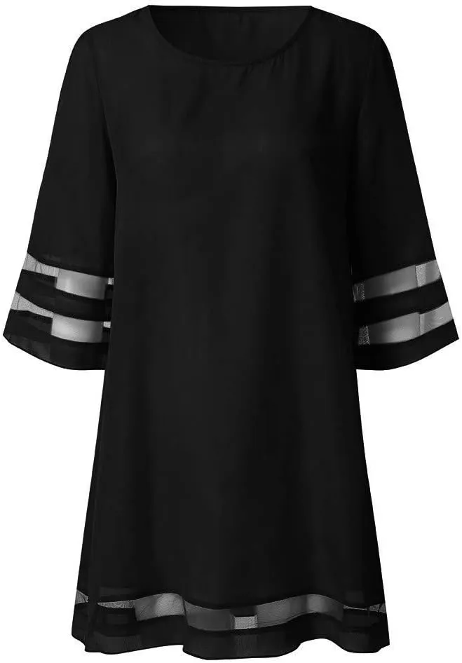 Dresses for Women 2024 Casual Loose A Line Tshirt Dress Crewneck Half Sleeve Trendy Mesh Hem Short Summer Dresses