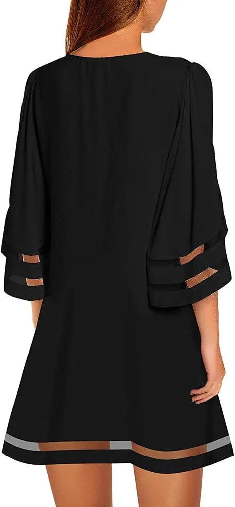 Dresses for Women 2024 Casual Loose A Line Tshirt Dress Crewneck Half Sleeve Trendy Mesh Hem Short Summer Dresses