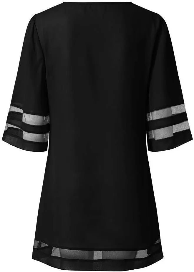 Dresses for Women 2024 Casual Loose A Line Tshirt Dress Crewneck Half Sleeve Trendy Mesh Hem Short Summer Dresses