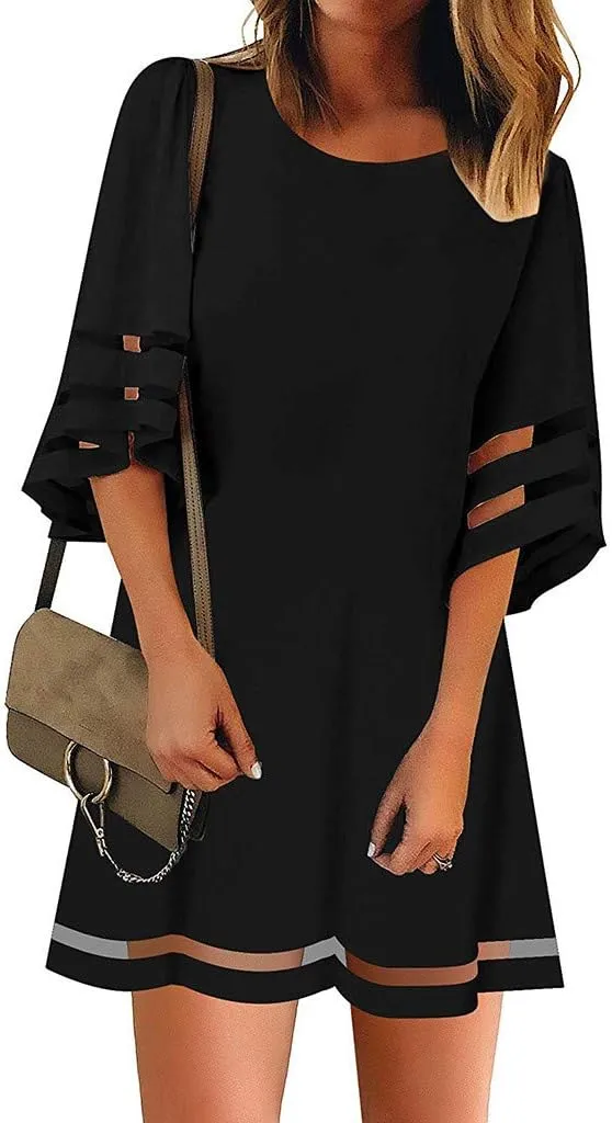 Dresses for Women 2024 Casual Loose A Line Tshirt Dress Crewneck Half Sleeve Trendy Mesh Hem Short Summer Dresses