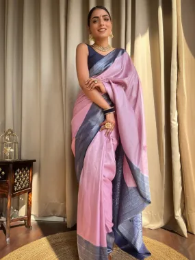Exquisite Baby Pink Soft Silk Saree With Prominent Blouse Piece