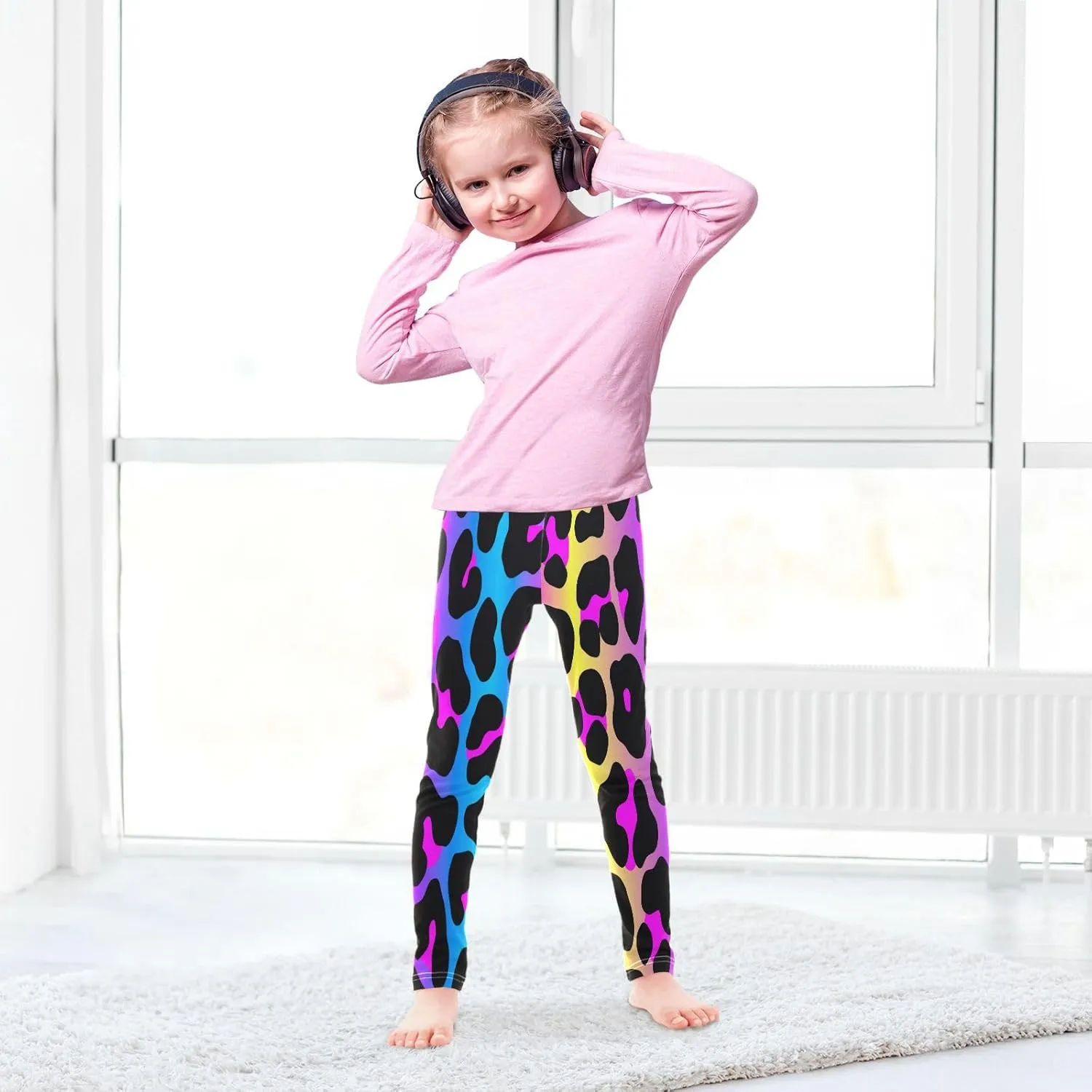 Girls' Leggings Neon Light Gradient Leopard Toddler Kids Stretch Yoga Pants Tights Dance Athletic Long Pants 4T