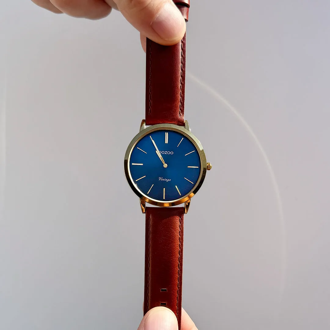 Gold coloured OOZOO watch with brown  leather strap - C20388