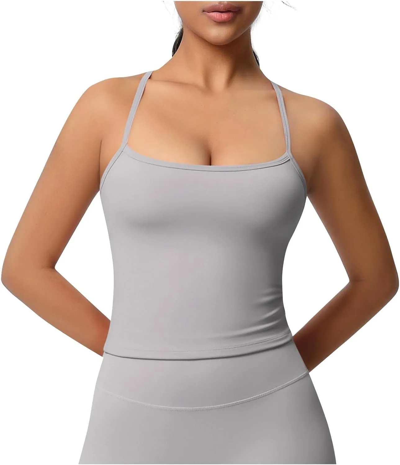 HGps8w Women's Spaghetti Straps Workout Tank Top Sleeveless Casual 2025 Summer Quick Dry Breathable Athletic Yoga Shirts