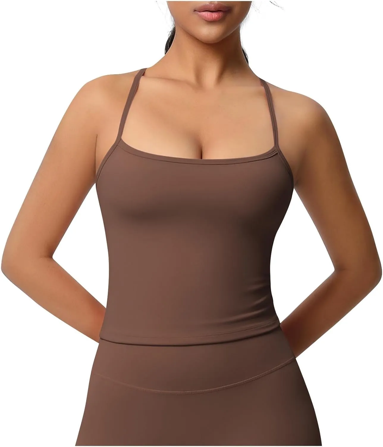 HGps8w Women's Spaghetti Straps Workout Tank Top Sleeveless Casual 2025 Summer Quick Dry Breathable Athletic Yoga Shirts