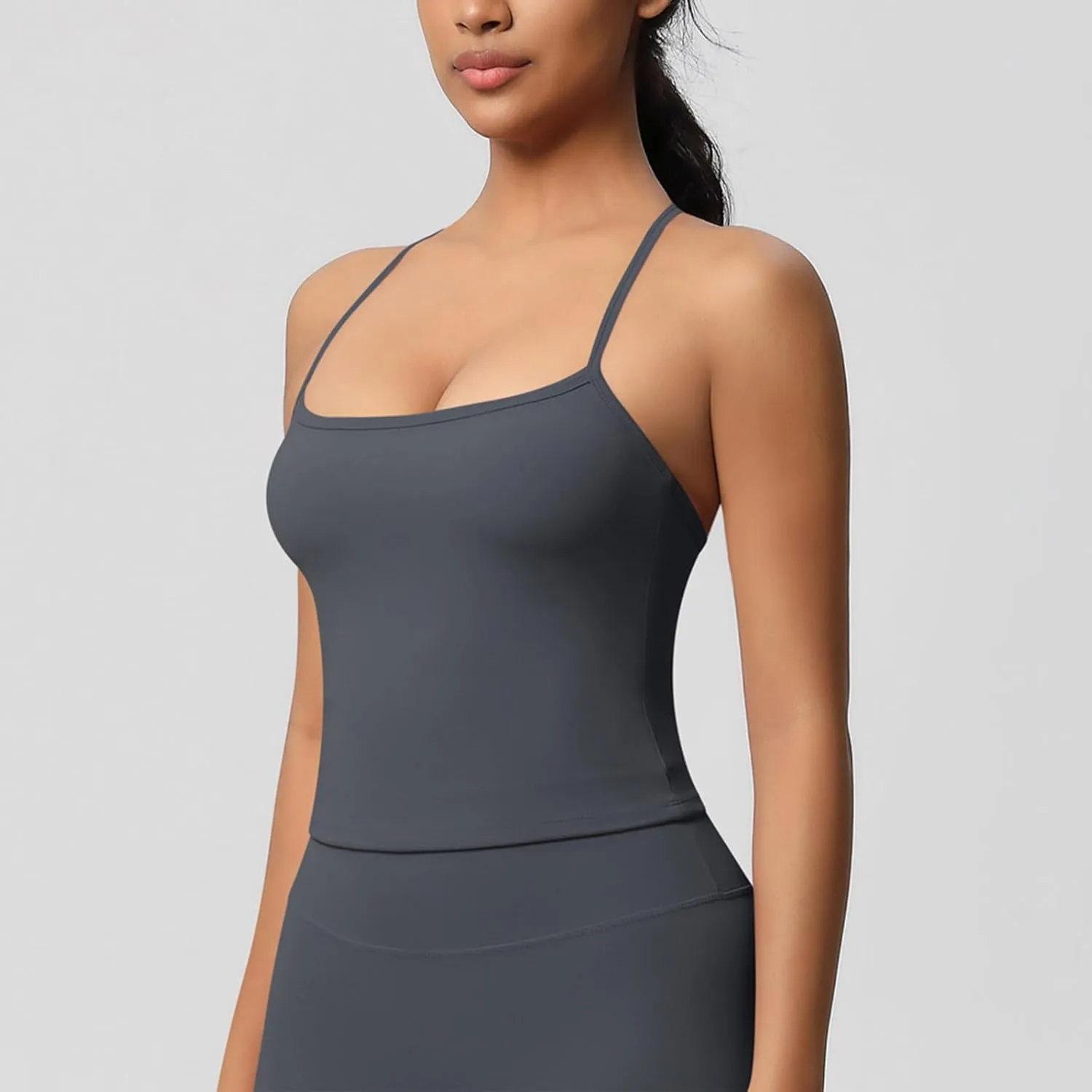 HGps8w Women's Spaghetti Straps Workout Tank Top Sleeveless Casual 2025 Summer Quick Dry Breathable Athletic Yoga Shirts