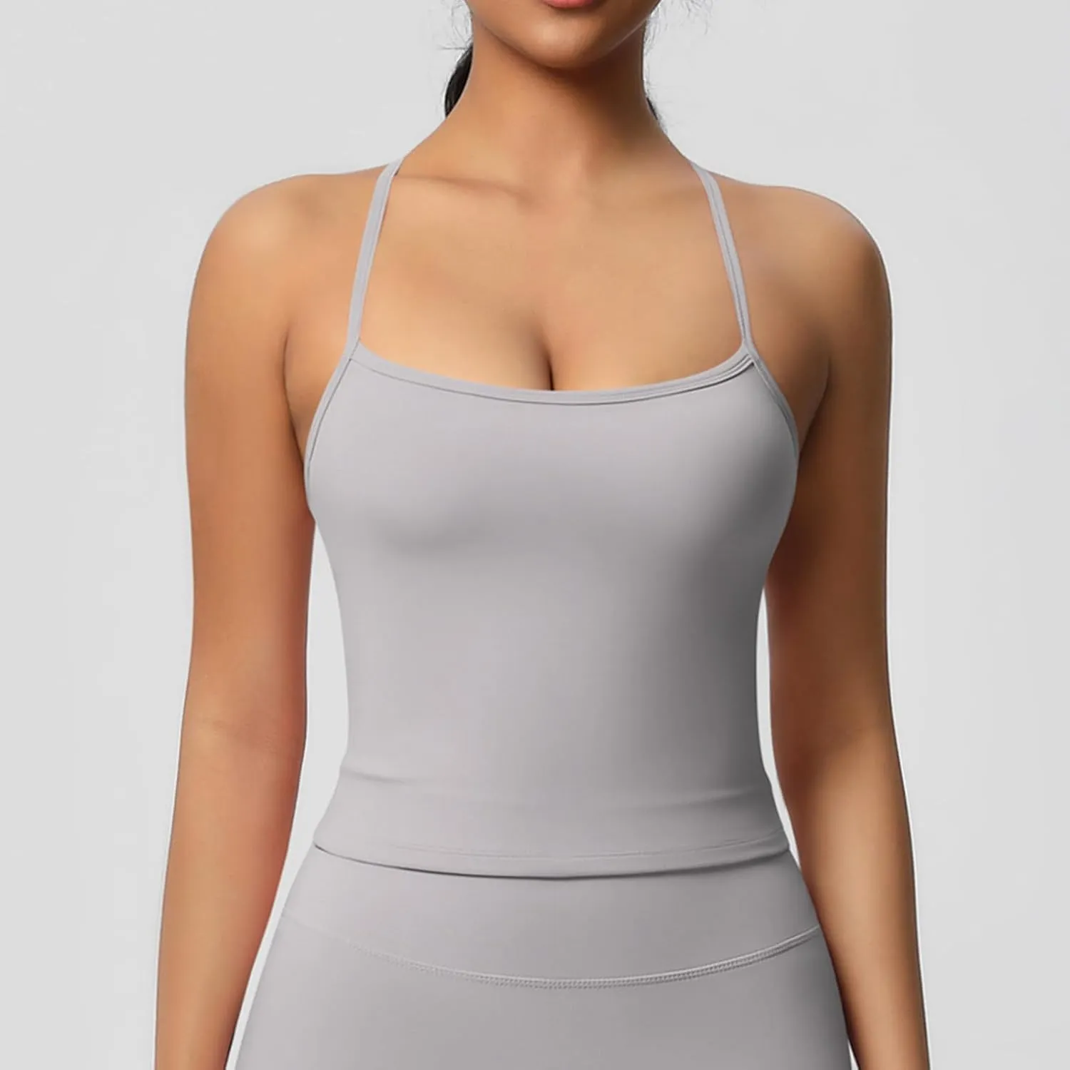 HGps8w Women's Spaghetti Straps Workout Tank Top Sleeveless Casual 2025 Summer Quick Dry Breathable Athletic Yoga Shirts