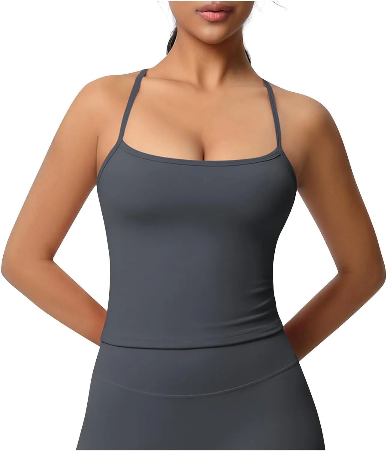HGps8w Women's Spaghetti Straps Workout Tank Top Sleeveless Casual 2025 Summer Quick Dry Breathable Athletic Yoga Shirts