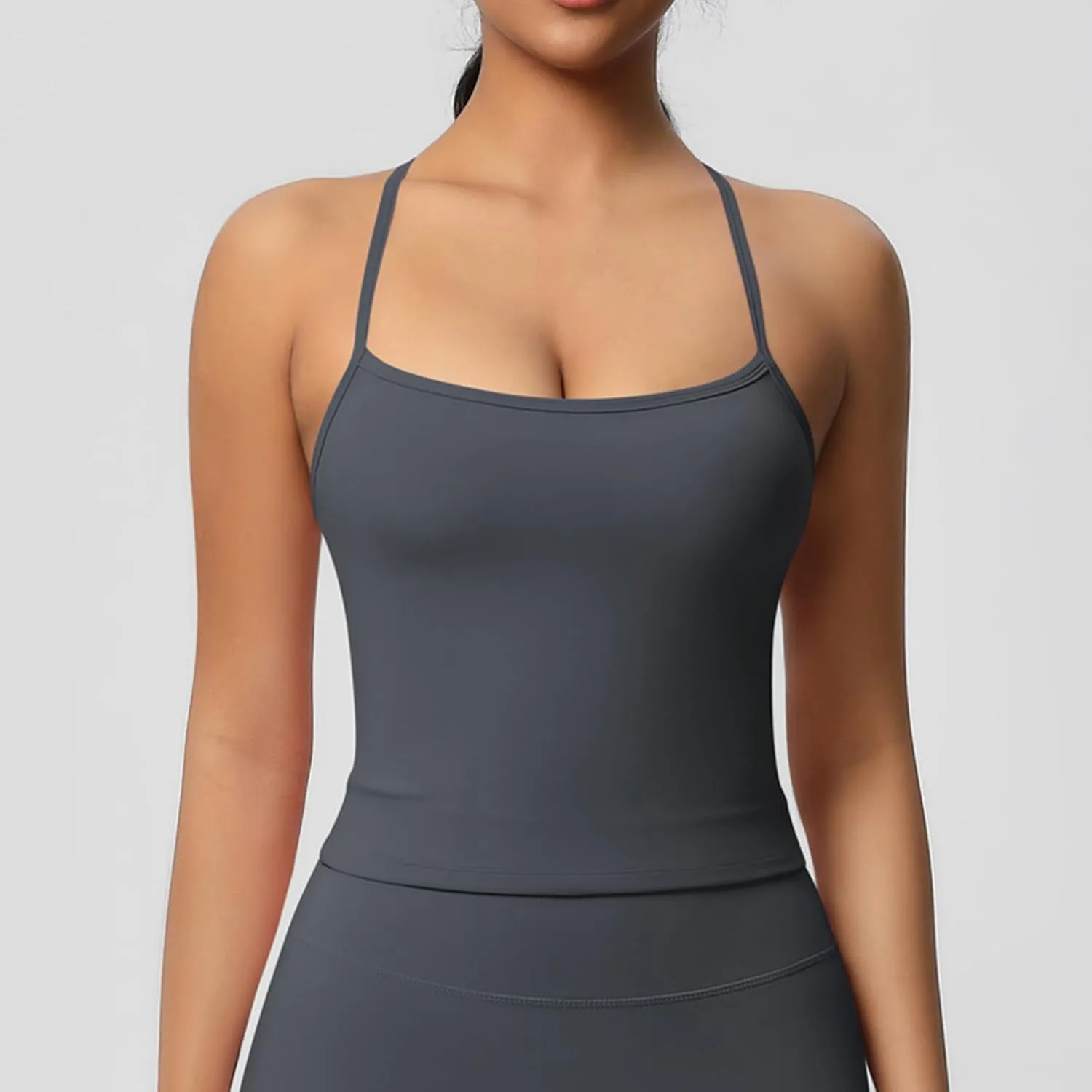 HGps8w Women's Spaghetti Straps Workout Tank Top Sleeveless Casual 2025 Summer Quick Dry Breathable Athletic Yoga Shirts