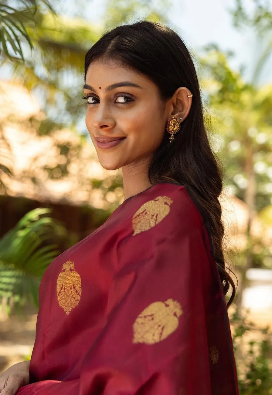 Innovative Maroon Soft Silk Saree With Precious Blouse Piece