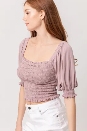 Lavender Bardot Ruched Crop