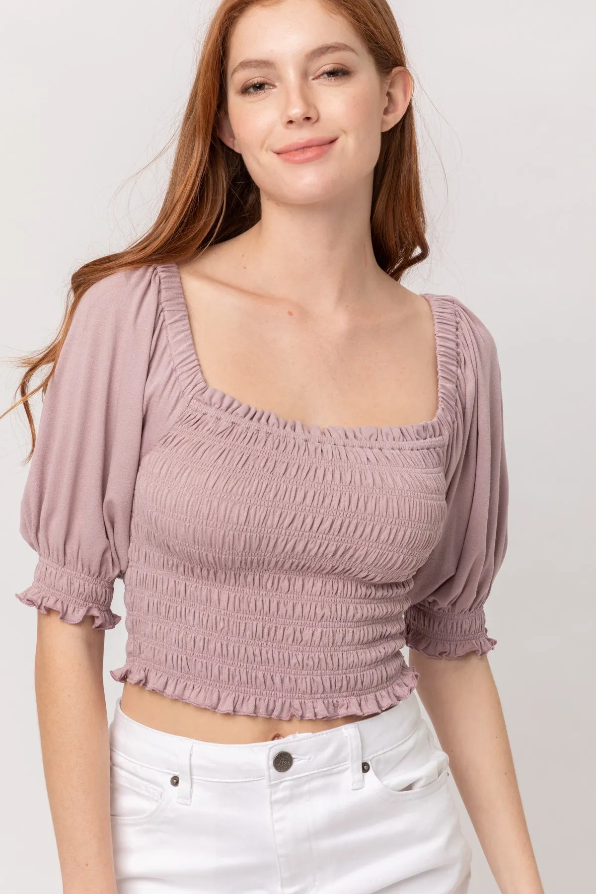 Lavender Bardot Ruched Crop