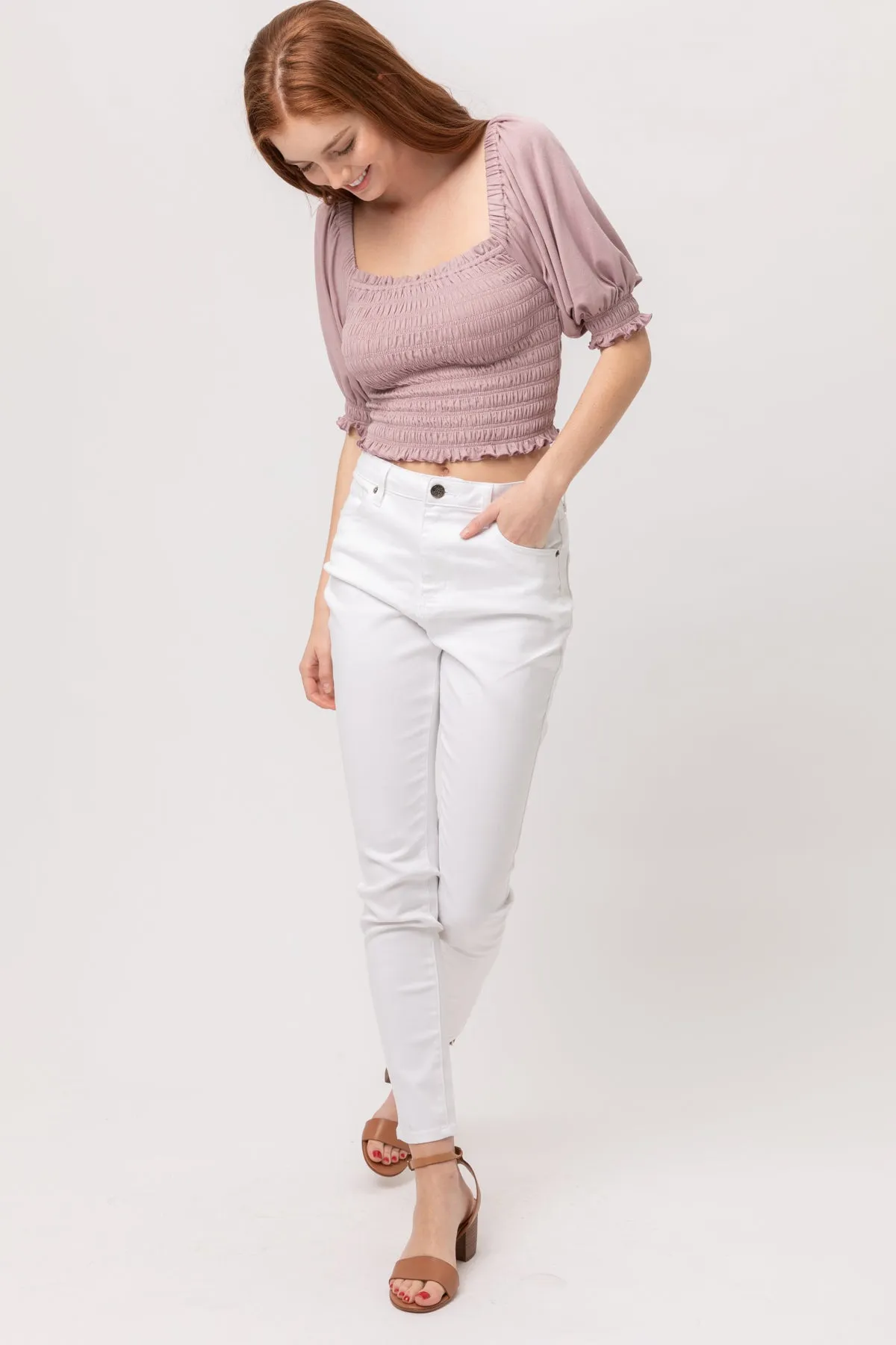 Lavender Bardot Ruched Crop