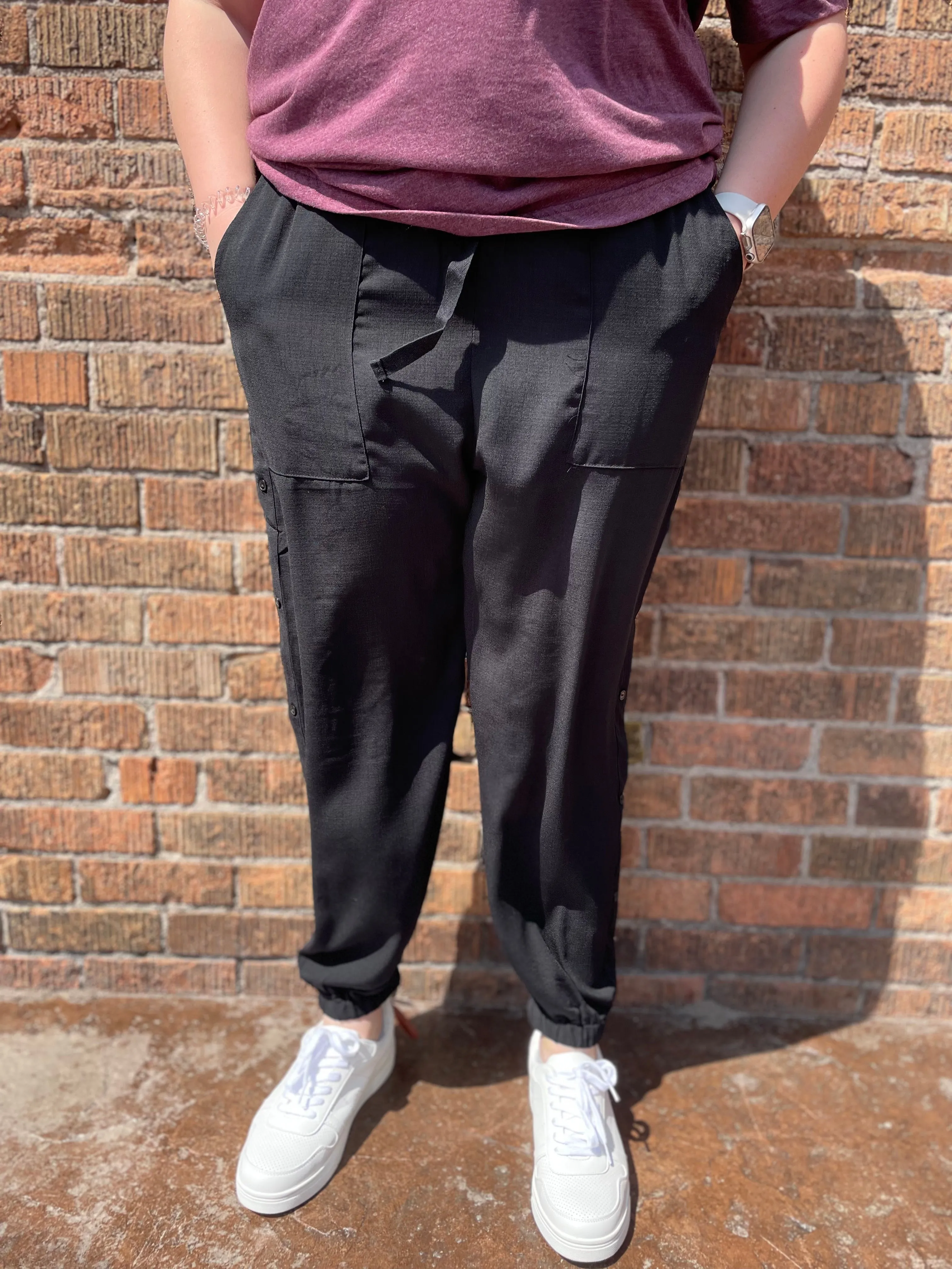 Leisure Joggers With Side Button Detail