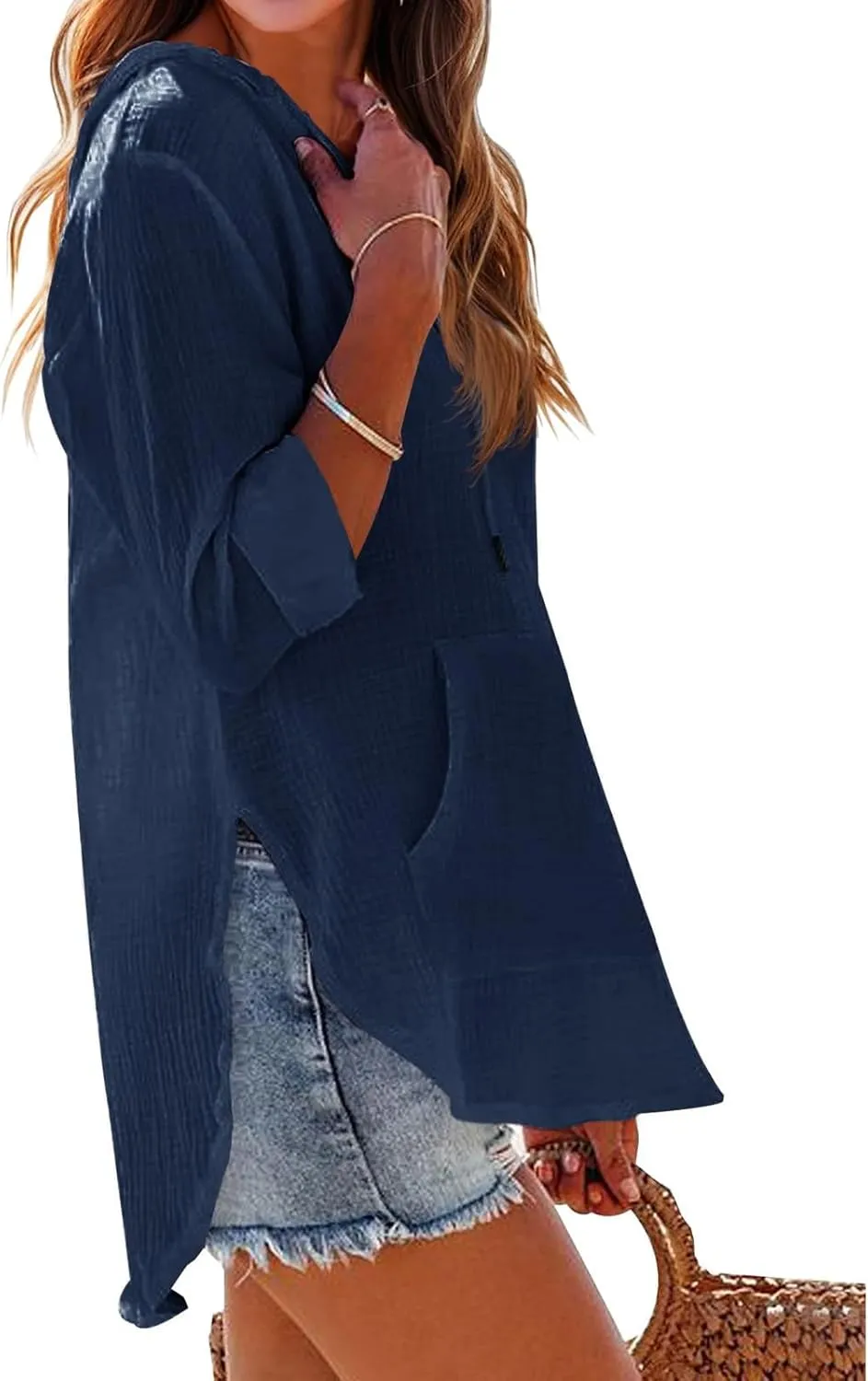 Linen T Shirts for Women Lightweight Breathable V Neck Long Sleeve Tops Summer Casual Cover Up Hoodied Sweatshirts