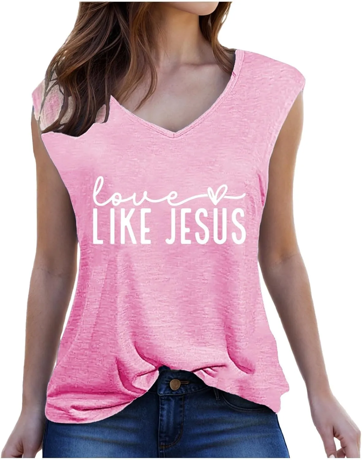 Love Like Jesus Tank Tops for Women Funny Letter Print Sleeveless T Shirts Summer Casual Loose Breathable Tees