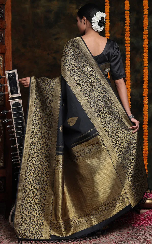 Majesty Black Soft Silk Saree With Alluring Blouse Piece