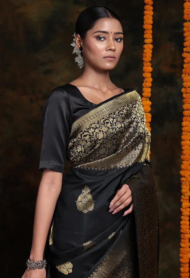 Majesty Black Soft Silk Saree With Alluring Blouse Piece