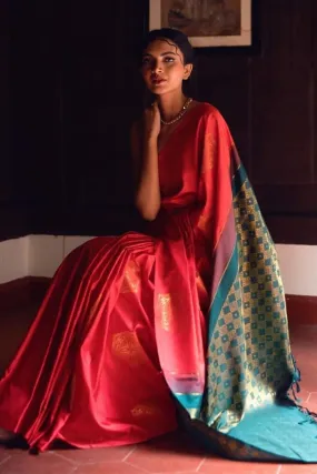 Marvellous Red Soft Silk Saree With Luxuriant Blouse Piece