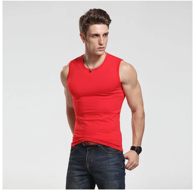 Men Cotton Tank Top Sleeveless Breathable Fitness Sporty Stretchable Tank Top