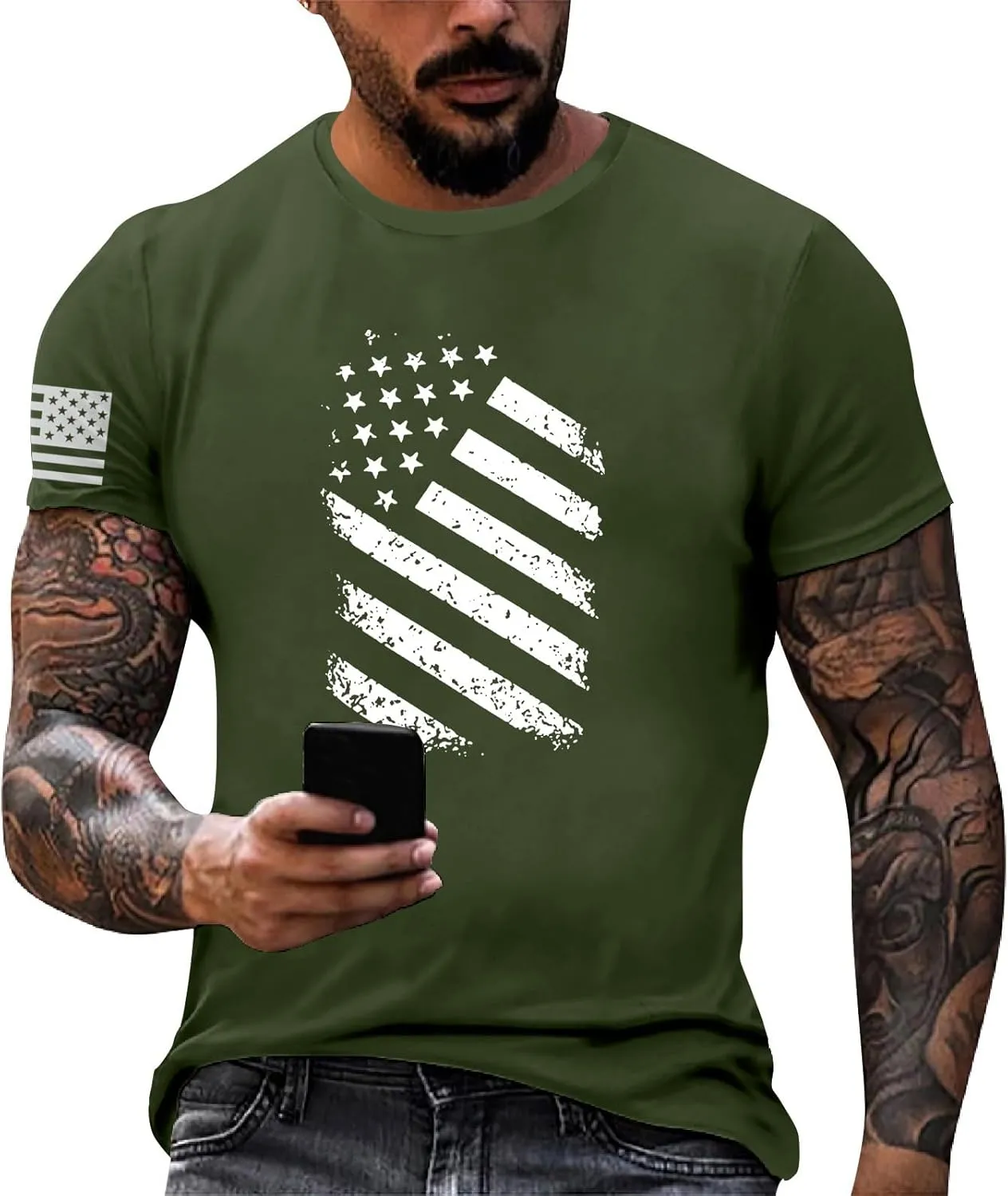 Men's American Flag Shirt Sleeve 1776 USA Graphic Dry Fit Cotton Comfortable T-Shirts 4th of July Shirt