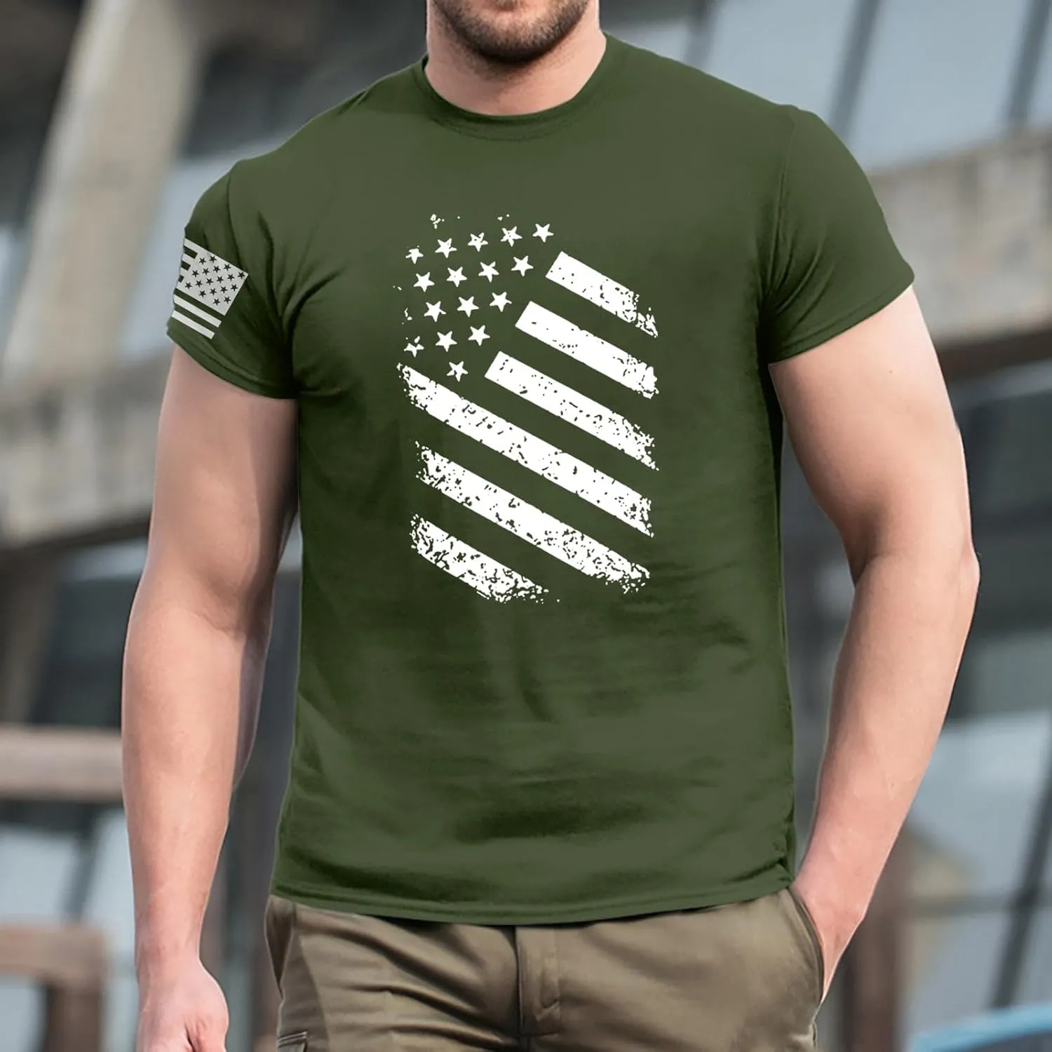 Men's American Flag Shirt Sleeve 1776 USA Graphic Dry Fit Cotton Comfortable T-Shirts 4th of July Shirt