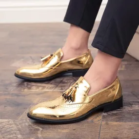 Men's Gold Color Tassel Patent Leather Loafers