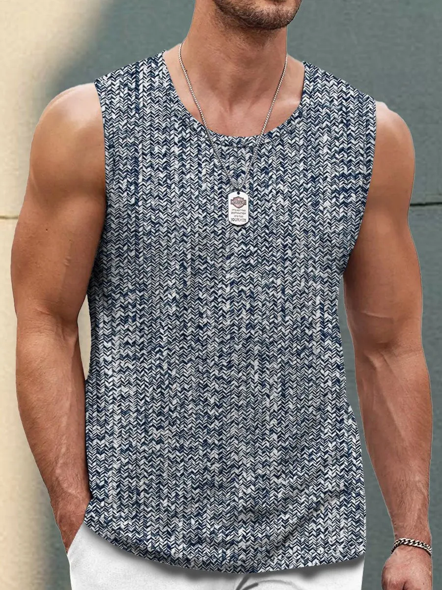 Men's Retro Printed Casual Round Neck Sleeveless Tank
